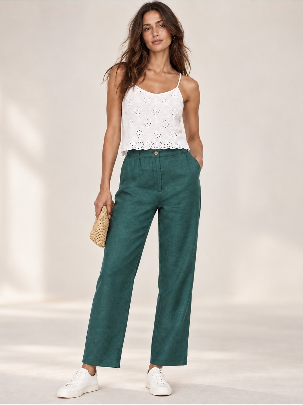 Banana Republic Green Linen Blend High Rise Pants Small